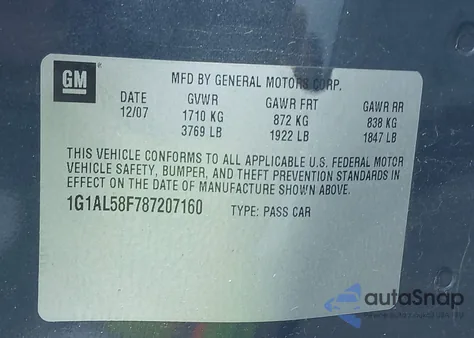 2008 Chevrolet Cobalt Lt z USA, uszkodzony, nr VIN 1G1AL58F787207160